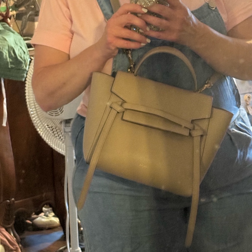 Celine Tan Leather Satchel with Classic Trapezoid Design